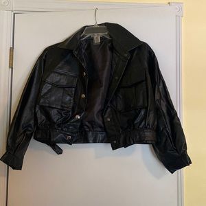 San Souci faux leather cropped jacket in black